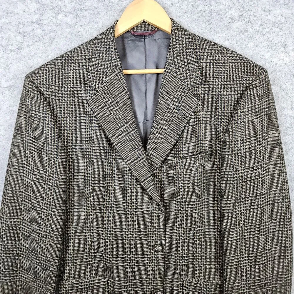 Hart Schaffner Marx Men's Brown Blazer Size 42R 100% Wool Nailhead Windowpane‎